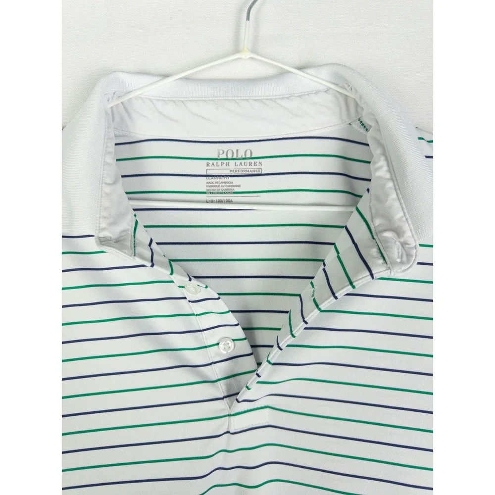 Polo Ralph Lauren Performance Striped Golf Polo Mens L White Stretch Country Clu
